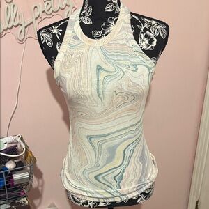 Victoria's Secret Marble Swirl Tank Top - Cream and Blue